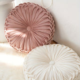 Round Velvet Cushion  Pleated Design with Center Button - Product showcase