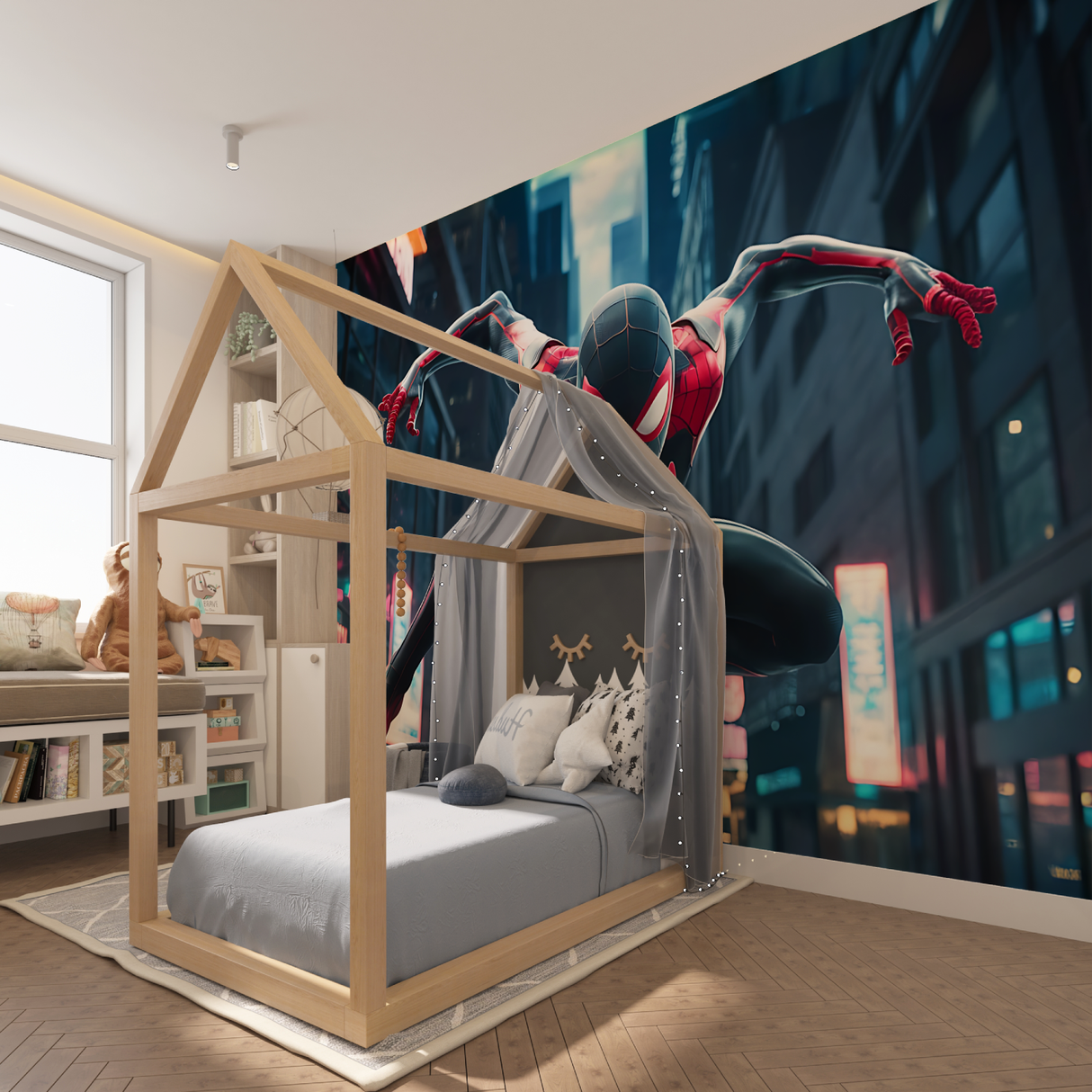 Superhero Mural Wallpaper | Black and Red Spider Design
