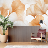 Ginkgo Mural Wallpaper | Terracotta Fan Leaves Pattern