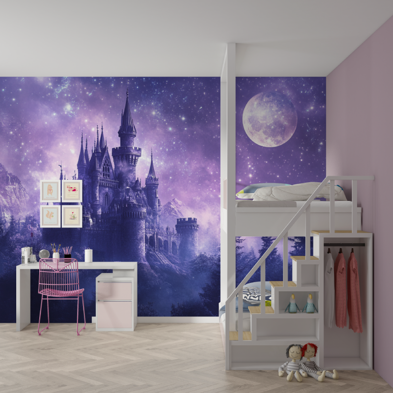 Castle Mural Wallpaper | Mystical Purple Night Sky