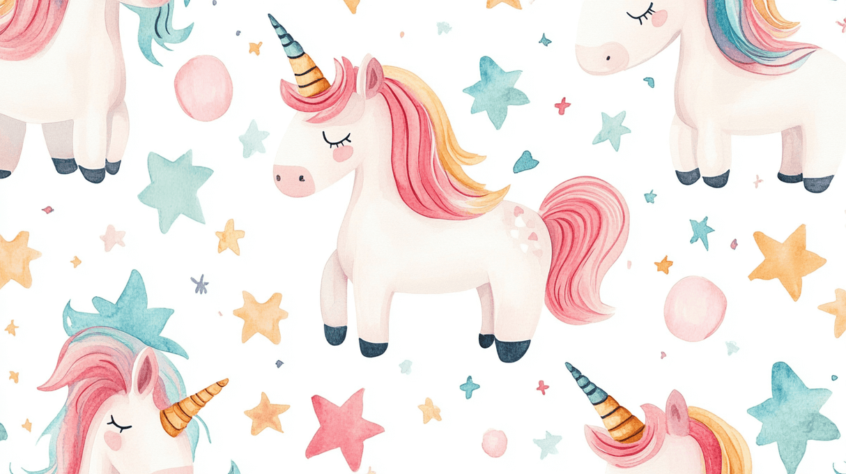 Unicorn Mural Wallpaper | Dreamy Watercolor with Stars and Clouds