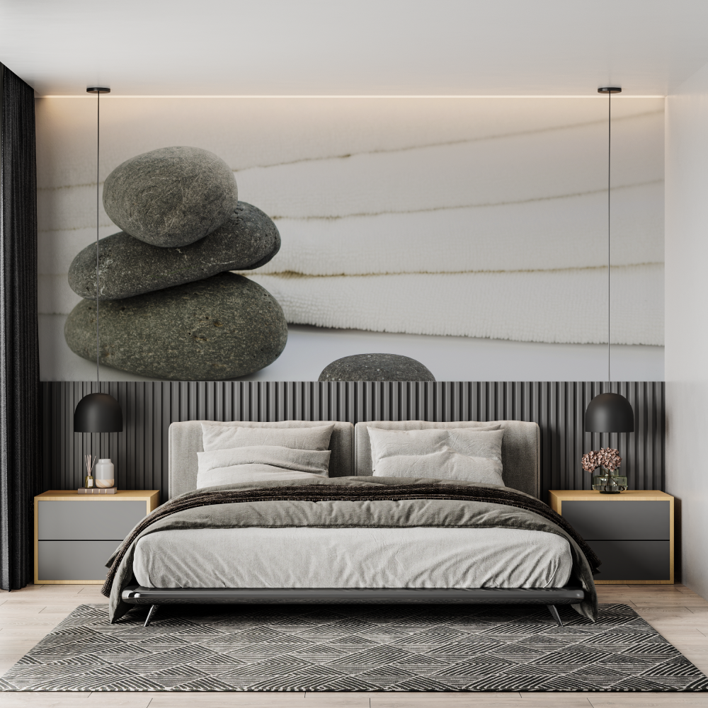 Zen Stone Mural Wallpaper | Minimalist Grey Balance Design