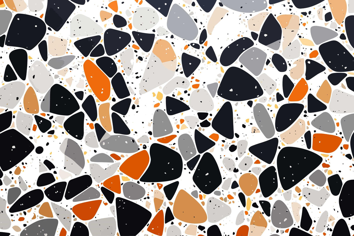 Terrazzo Mural Wallpaper | Modern Orange and Grey Design