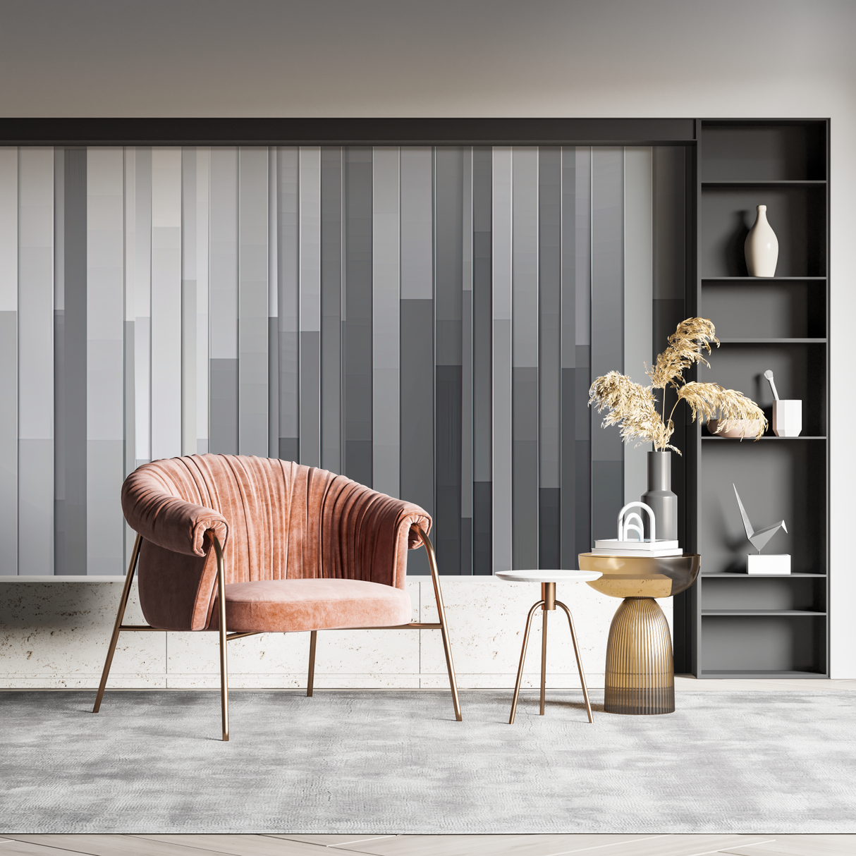 Geometric Mural Wallpaper | Modern Grey Gradient Stripes