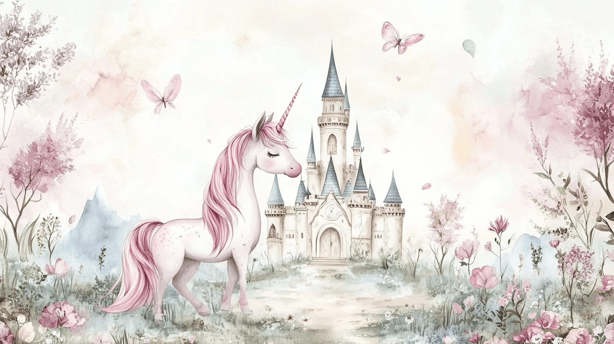 Princess Mural Wallpaper | Unicorn and Castle Fantasy Design