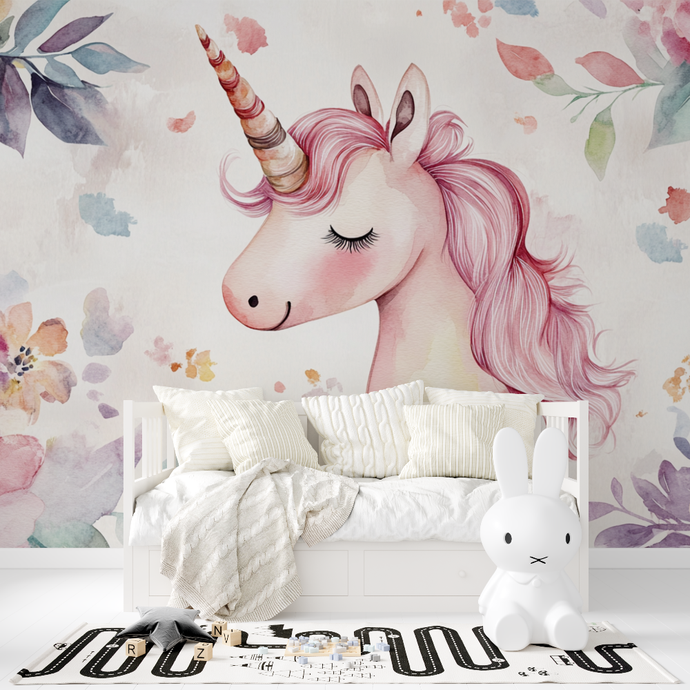 Unicorn Mural Wallpaper | Watercolor Pink Fantasy Design