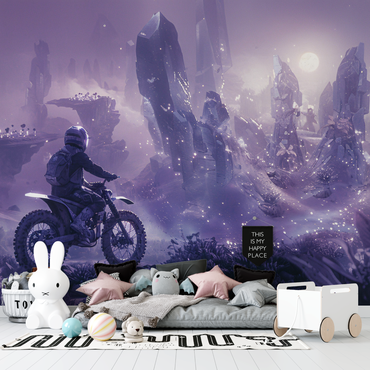 Sports Mural Wallpaper | Motocross Adventure in Purple Galaxy