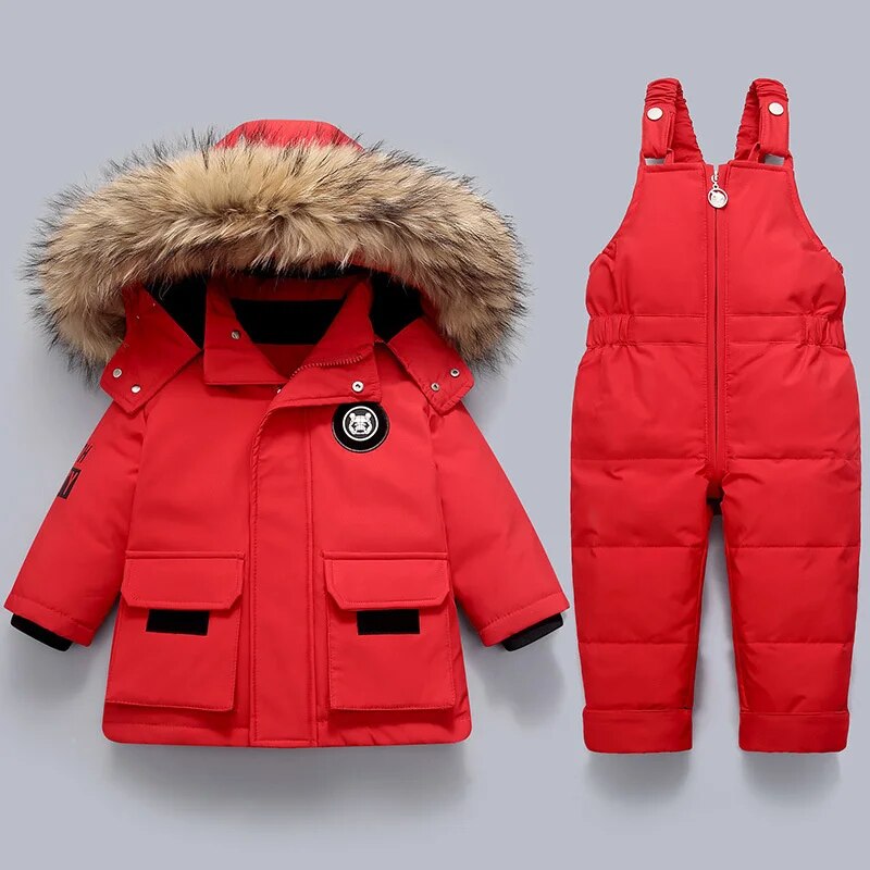 Kids Winter Snow Set  Insulated Jacket with Fur Hood  Overalls - Product detail 4