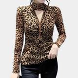 Leopard Print Mesh Top  Choker Neck Design - Product showcase