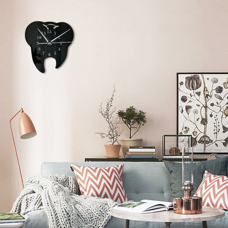 Dental Wall Clock  Modern Black Tooth Design - Product showcase