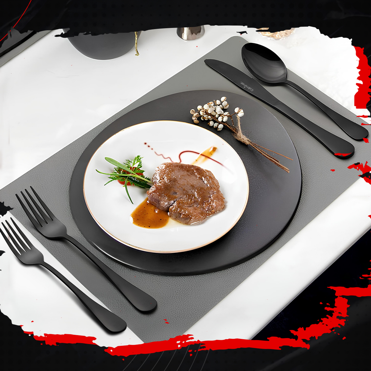 Modern Black Cutlery Set  Premium Stainless Steel 42-Piece Collection - Product example