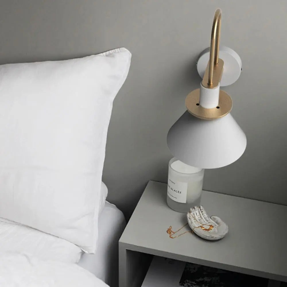 Modern Wall Sconce  White Metal Cone Shade with Gold Accents - Product detail 6