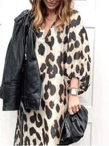 Leopard Print Midi Dress  V-Neck Lantern Sleeve Design - Product detail 5