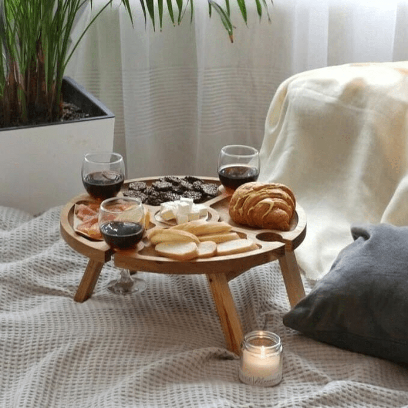 Wooden Wine Table  Oak Portable Picnic Serving Tray - Product detail 5