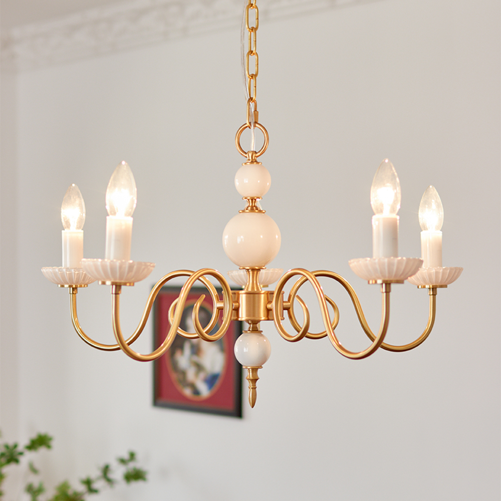 Classic Chandelier Light  Brass White Glass Design - Product detail 4