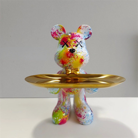 Decorative Bear Tray Sculpture  Pink and Gold Resin Design - Product detail 8