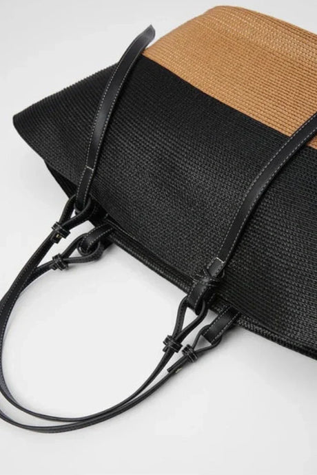 Woven Straw Tote Bag  Leather Trim Natural Finish - Product detail 6