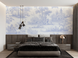 Vintage Mural Wallpaper | Blue Toile de Jouy Pattern