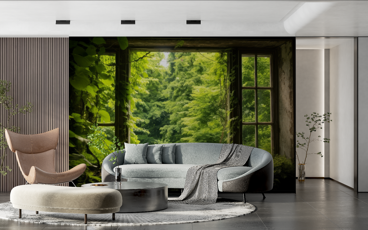 Forest Window Mural Wallpaper | Enchanted Green View