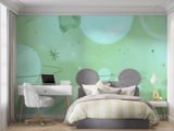 Space Mural Wallpaper | Mint Green Galaxy Design