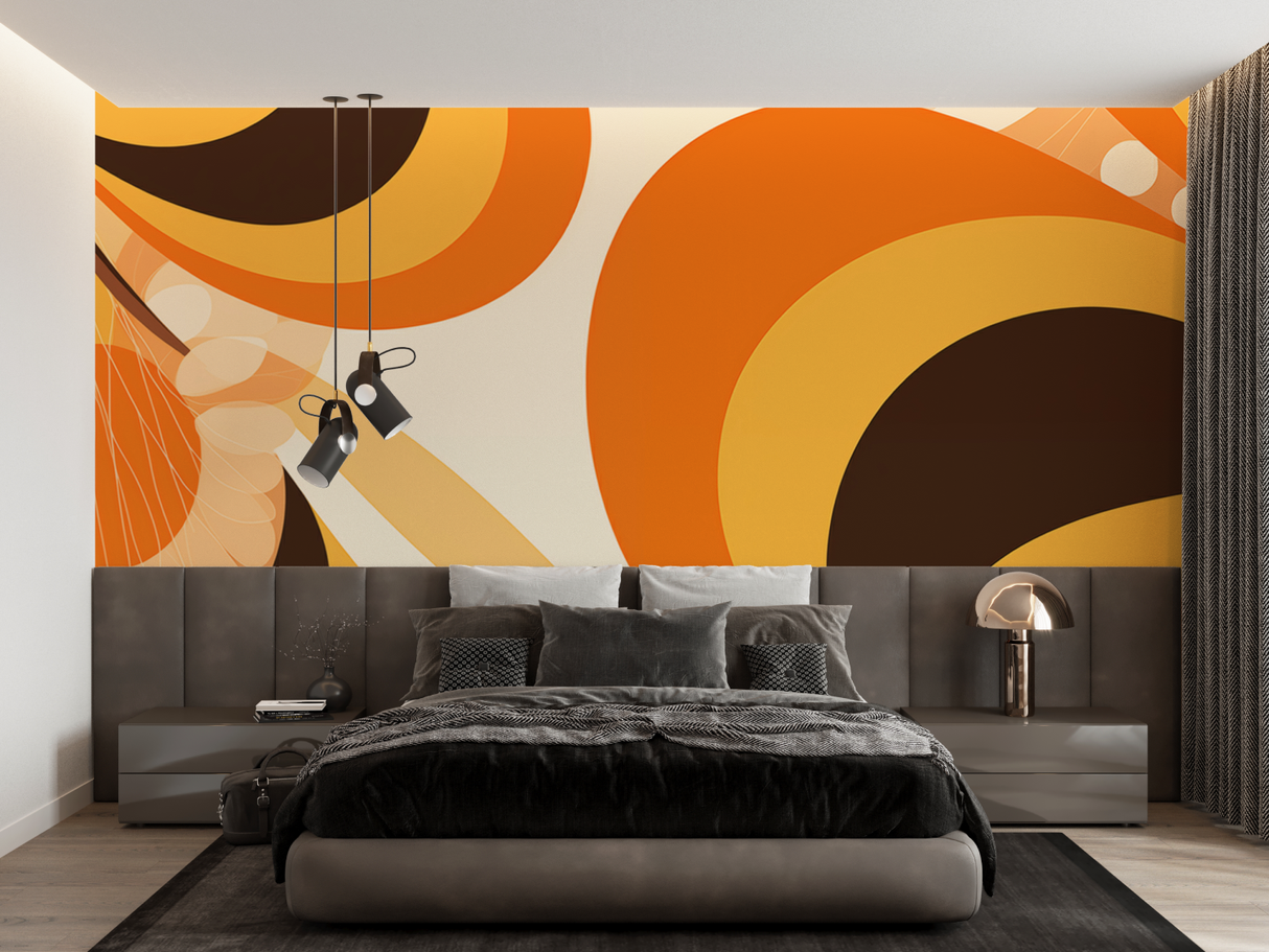 Retro Mural Wallpaper | 70s Orange Geometric Circles