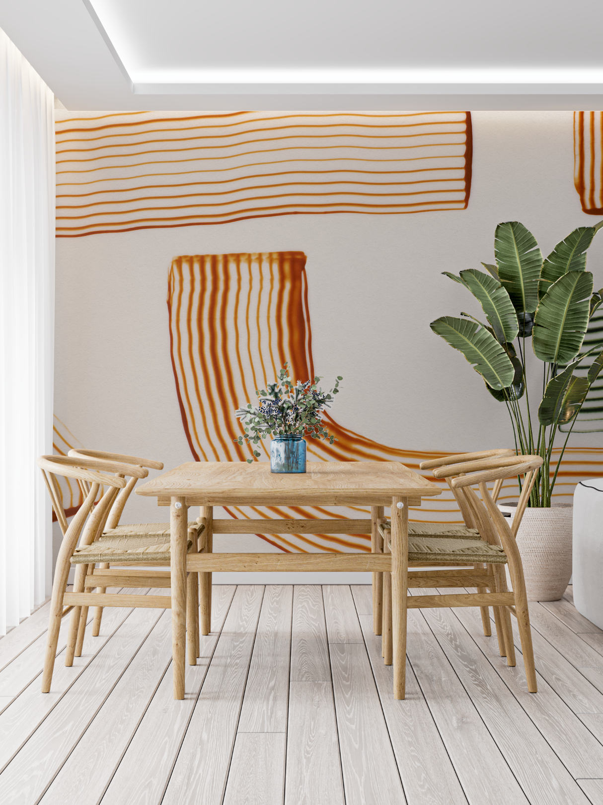 Abstract Mural Wallpaper | Modern Orange Striped Design