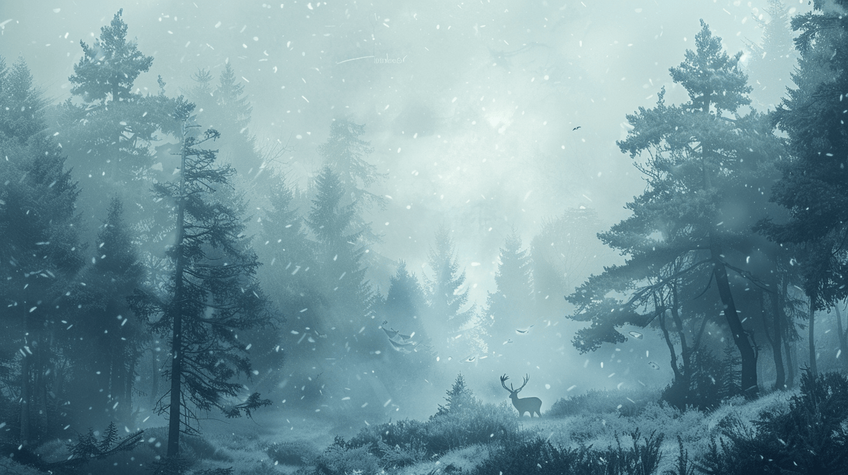 Forest Mural Wallpaper | Snowy Pine Trees With Deer