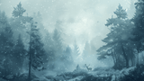 Forest Mural Wallpaper | Snowy Pine Trees With Deer