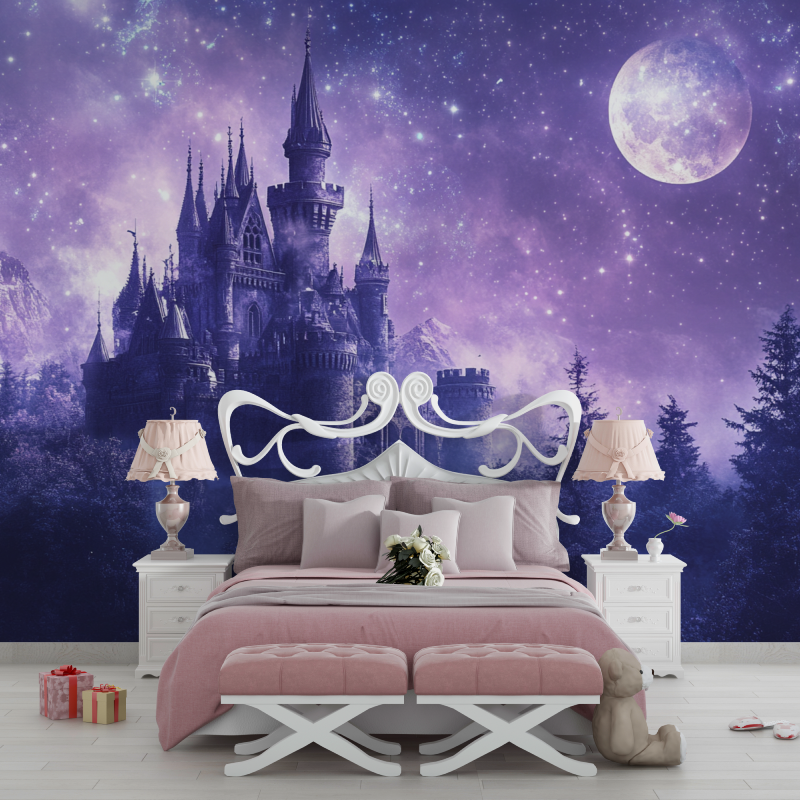 Castle Mural Wallpaper | Mystical Purple Night Sky