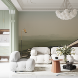 Mountain Mural Wallpaper | Misty Green Landscape with White Waves