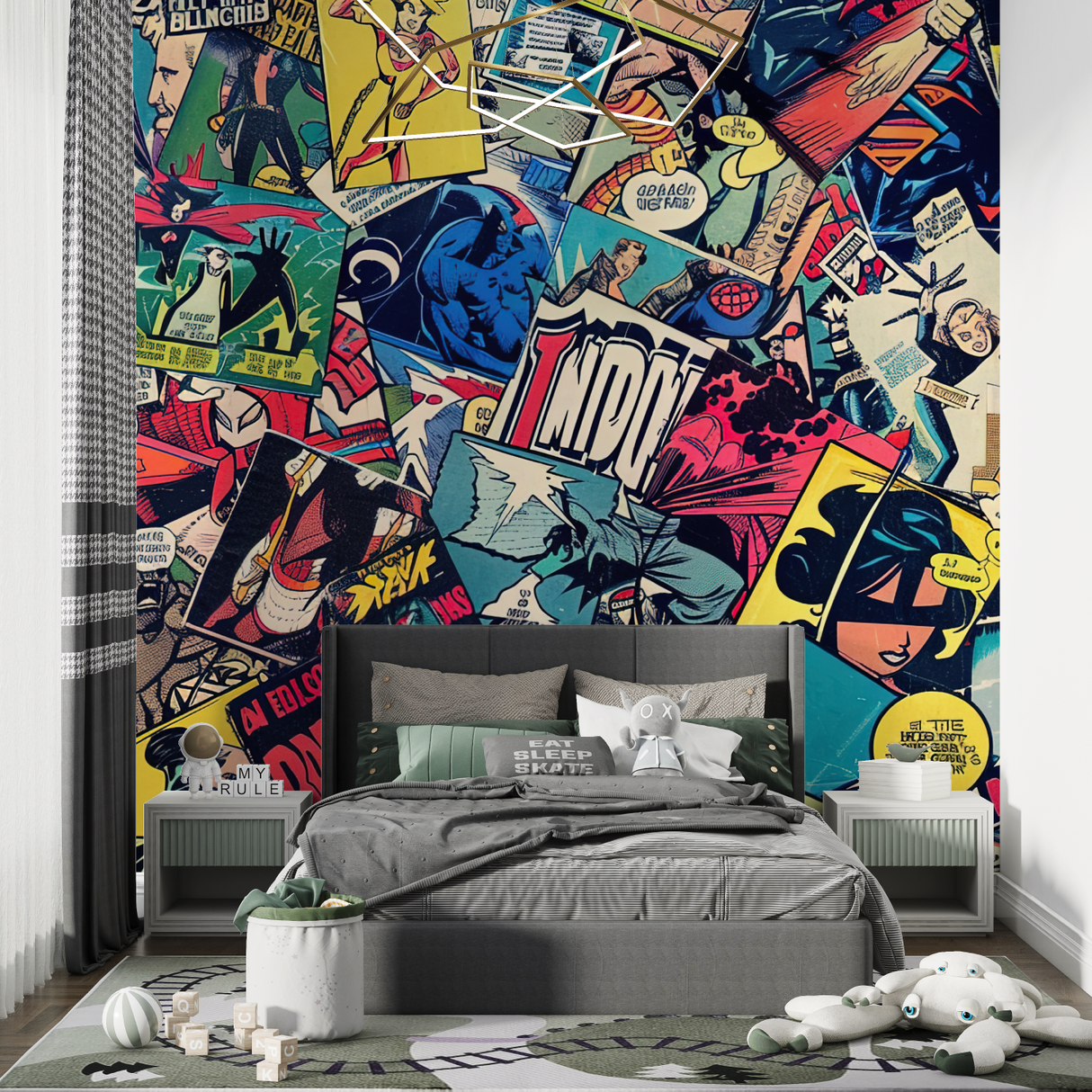 Comic Book Mural Wallpaper | Retro Superhero Collage Design