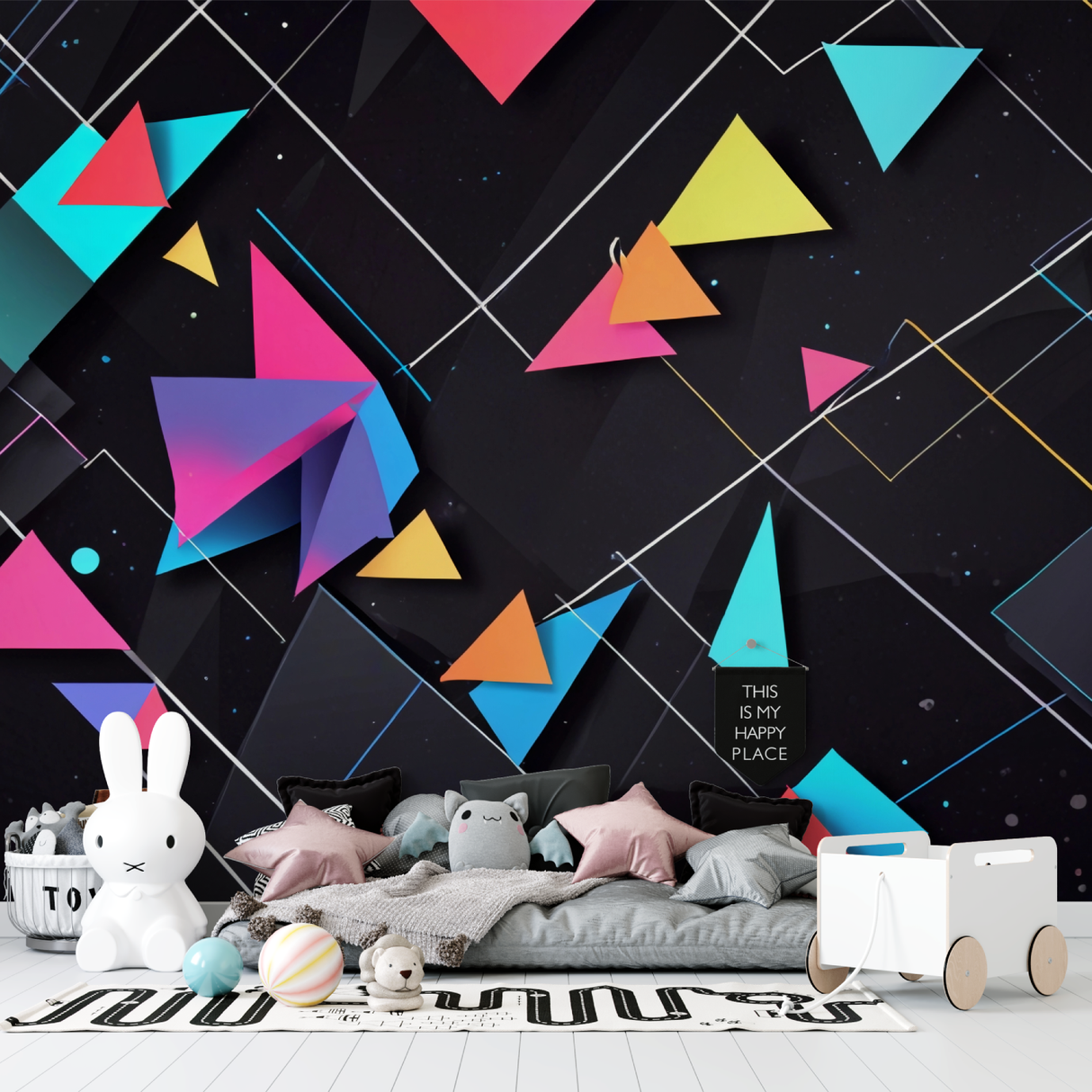 Geometric Mural Wallpaper | Modern 3D Triangle Design
