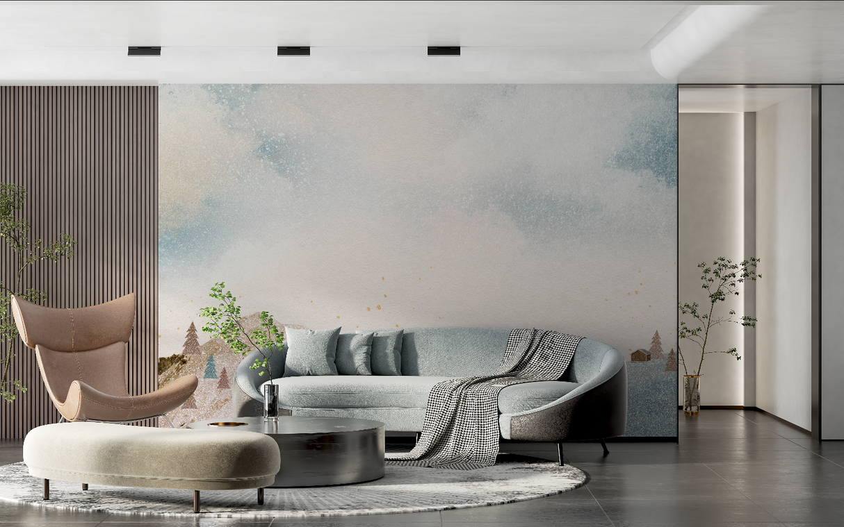 Watercolor Mural Wallpaper | Scandinavian Winter Landscape
