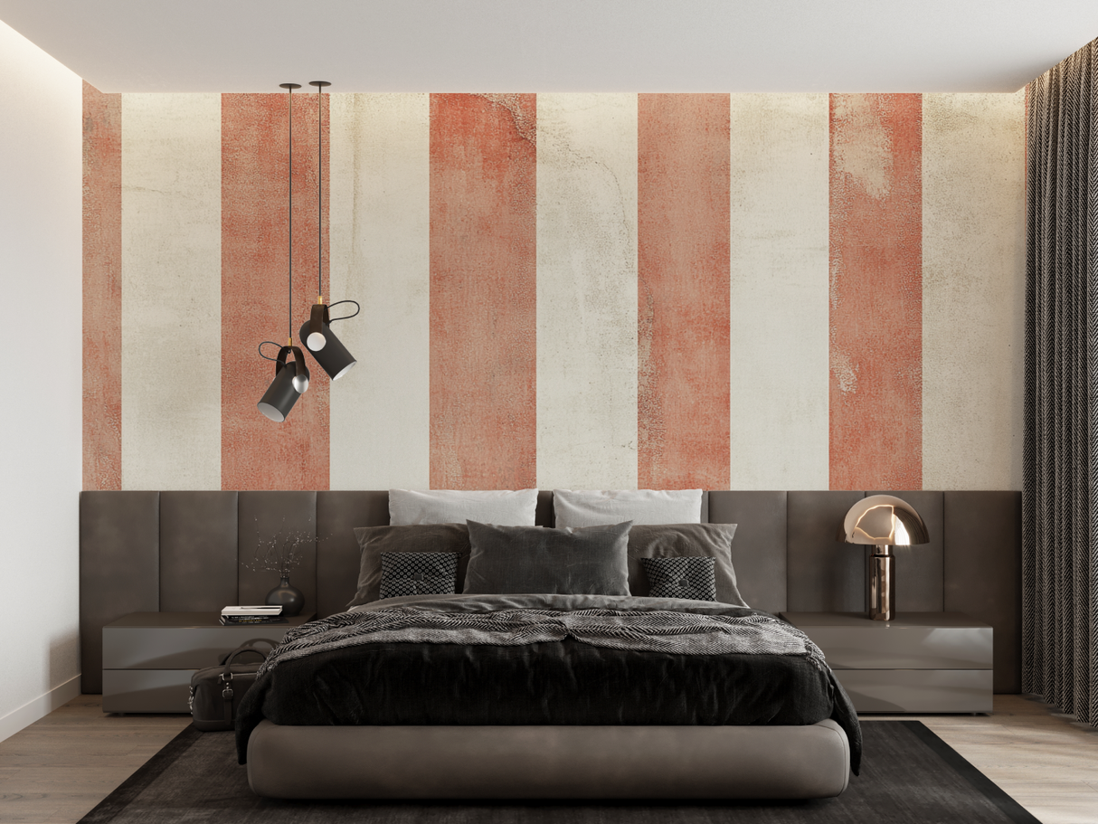 Striped Mural Wallpaper | Terracotta and Cream Vertical Design