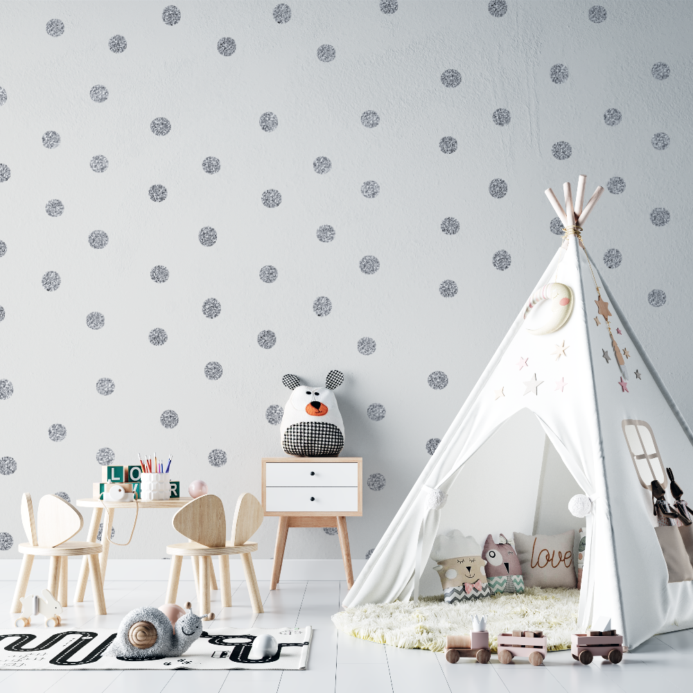 Polka Dot Mural Wallpaper | Silver Sparkle Pattern