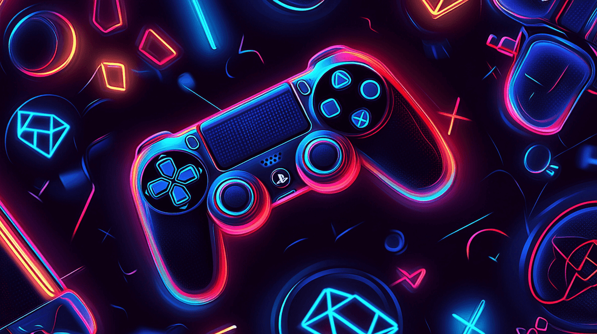 Gaming Mural Wallpaper | Neon PlayStation Controller Design