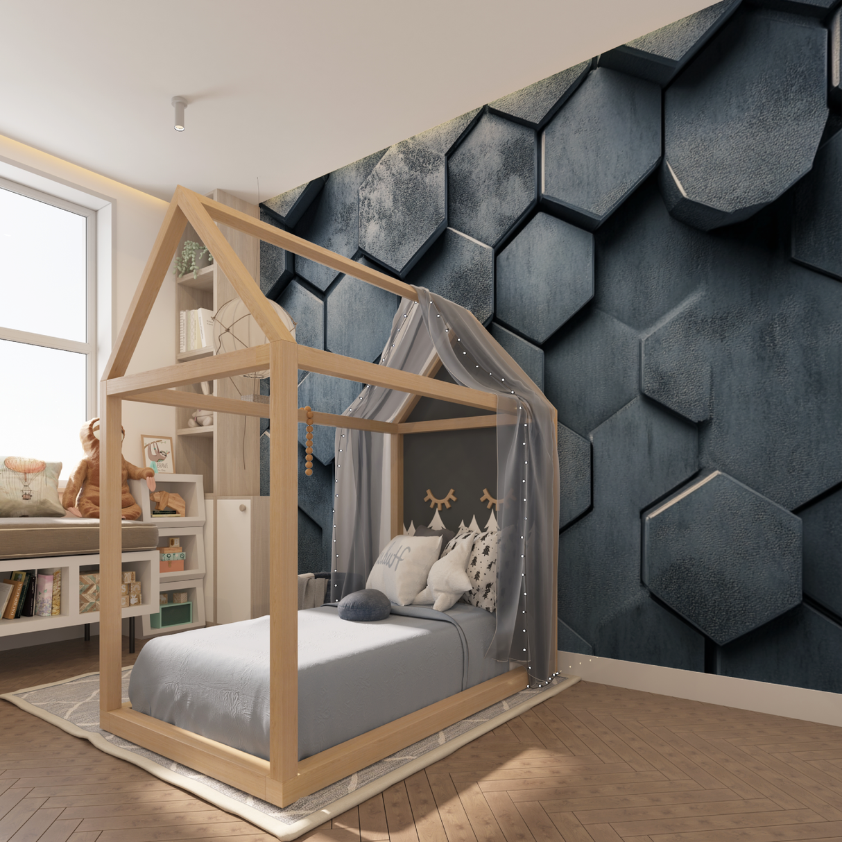 3D Geometric Mural Wallpaper | Metallic Honeycomb Pattern