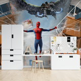 Superhero Mural Wallpaper | Spider-Man Battle Scene with Iron Man