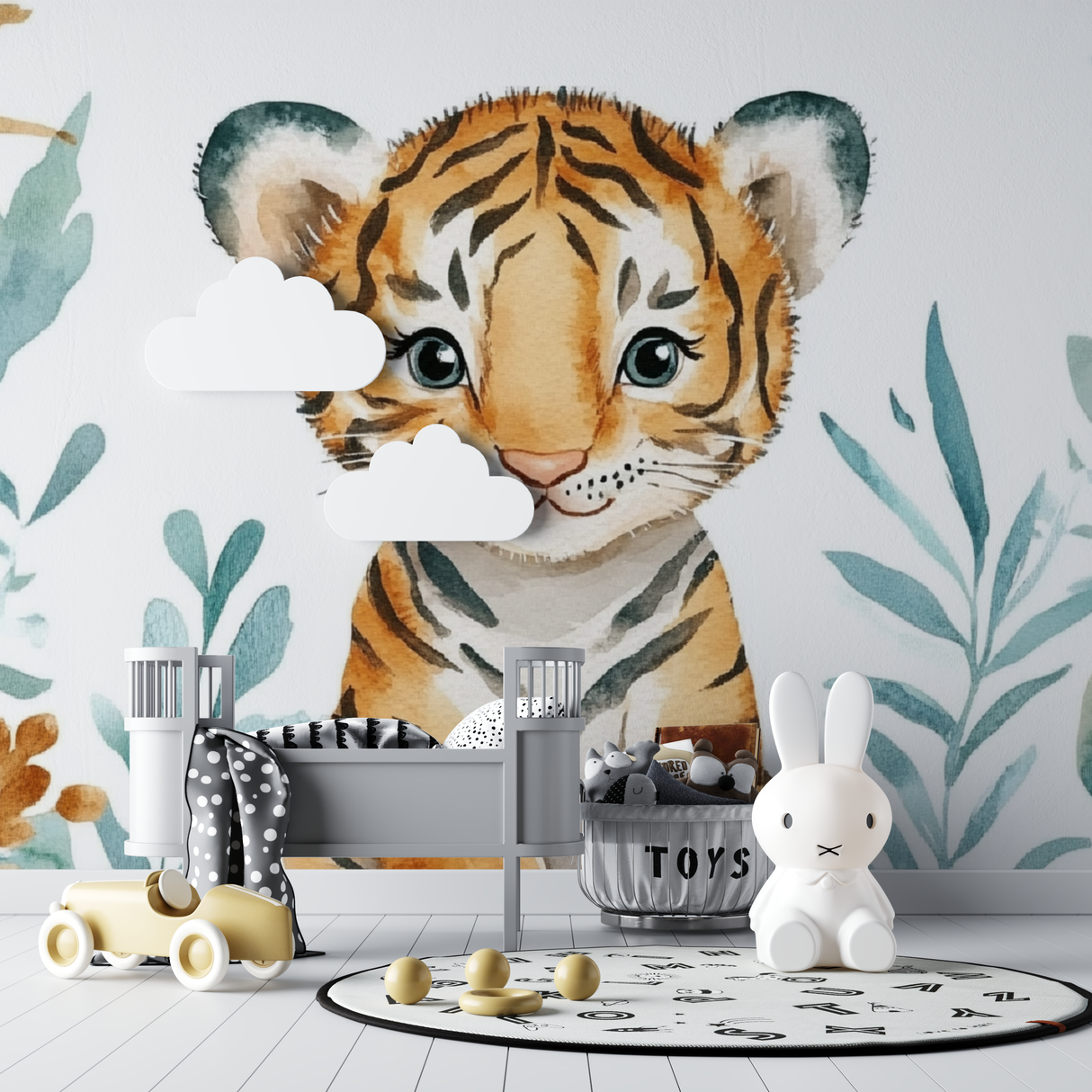 Tiger Mural Wallpaper | Watercolor Jungle Cub Design