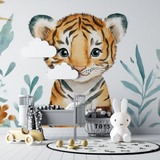 Tiger Mural Wallpaper | Watercolor Jungle Cub Design