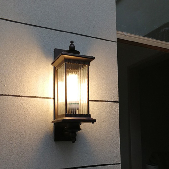 Classic Outdoor Wall Light  Ribbed Glass Lantern In Black Metal - Product detail 5