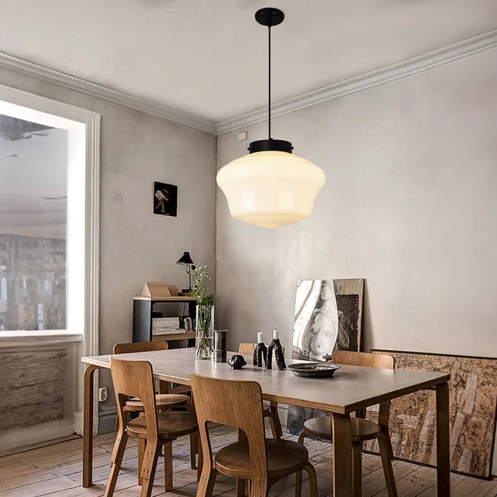 Vintage Pendant Light  Geometric Milk Glass Shade - Product detail 10