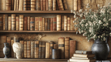 Vintage Library Mural Wallpaper | Antique Bookshelf Trompe l'Oeil