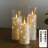 LED Flameless Candles Set  Glass Cylinder With Fairy Lights - Detailed view