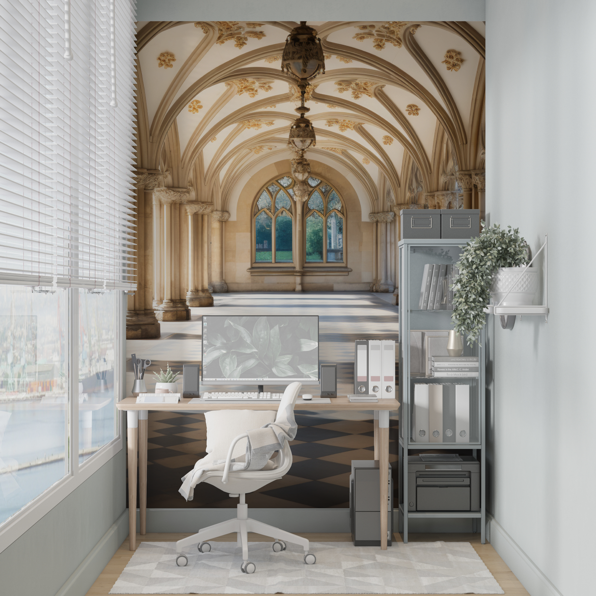 Gothic Mural Wallpaper | Cathedral Arches With Golden Details