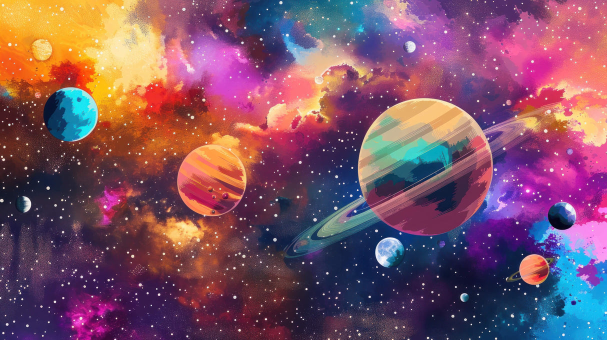 Space Mural Wallpaper | Cute Planets Galaxy Design