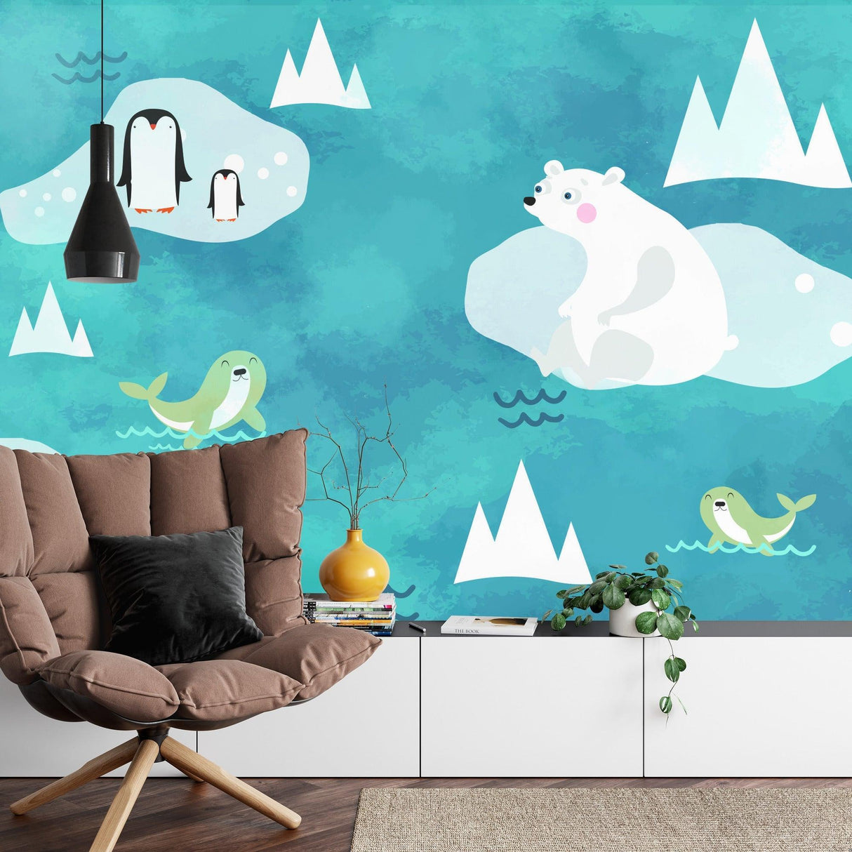 Arctic Animals Mural Wallpaper | Playful Polar Bear and Friends