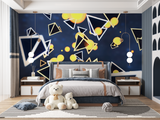 Geometric Mural Wallpaper | Modern Blue and Gold Abstract Design