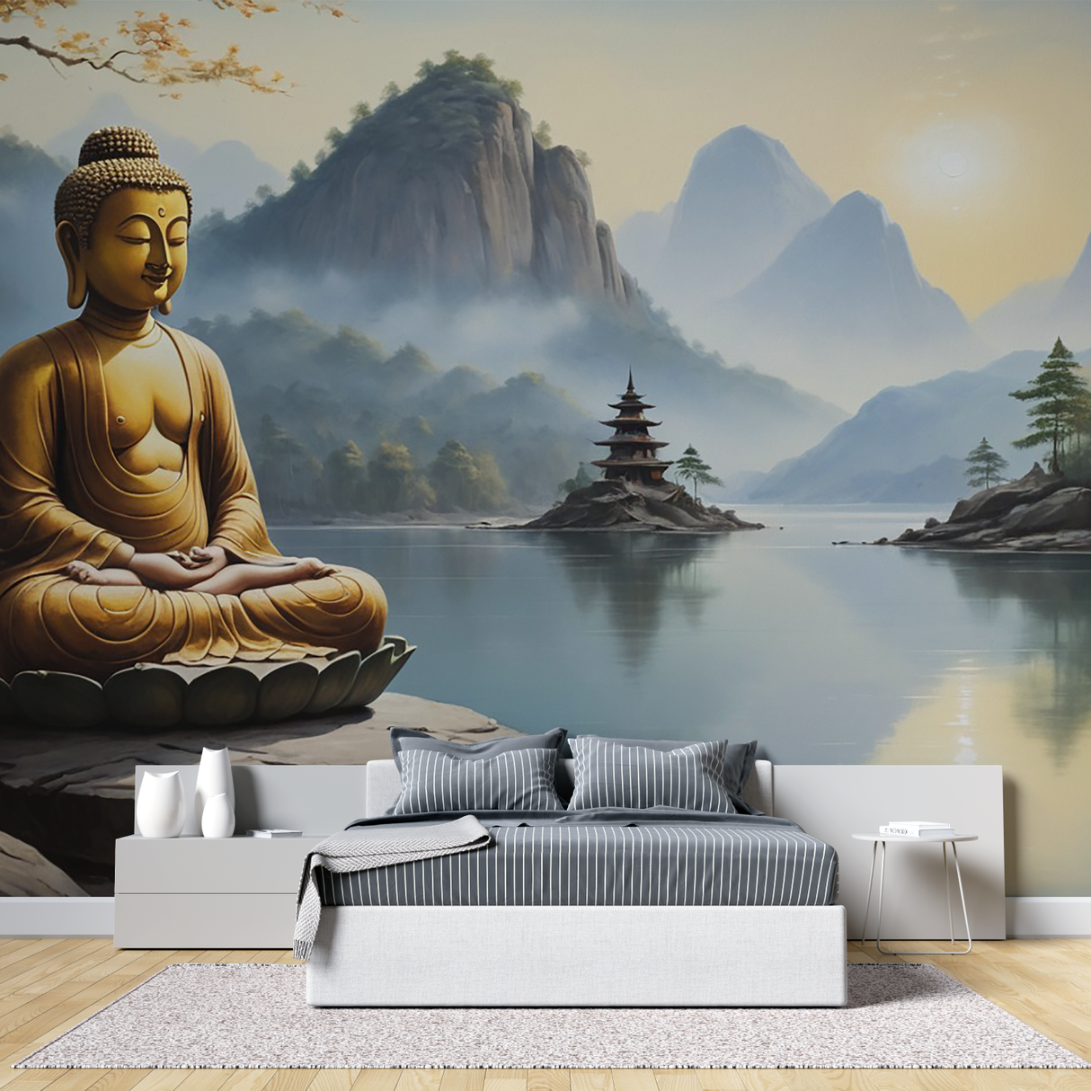Japanese Mural Wallpaper | Zen Buddha with Mountain Lake