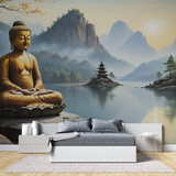 Japanese Mural Wallpaper | Zen Buddha with Mountain Lake